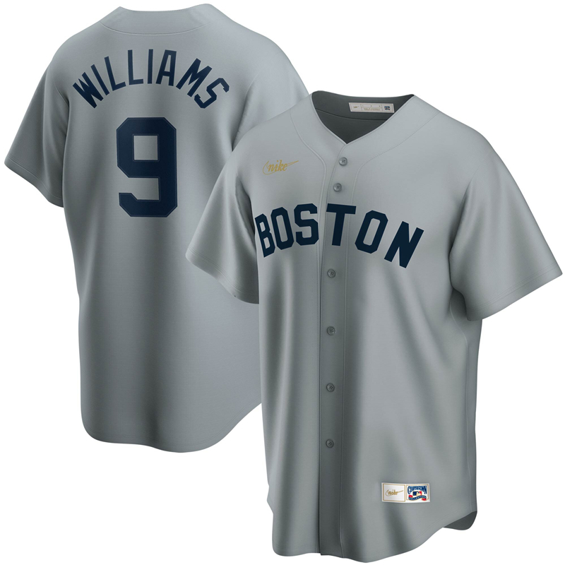 2020 MLB Men Boston Red Sox 9 Ted Williams Nike Gray Road Cooperstown Collection Player Jersey 1